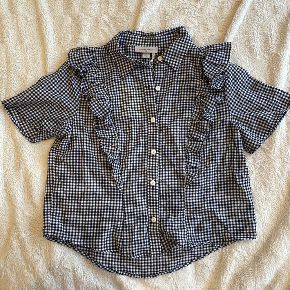 S Sandy Liang for target black and white checkered ruffle top